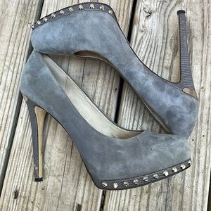 MICHAEL KORS Gray Suede Leather "AILEE" Studded Platform Heels SZ 7.5